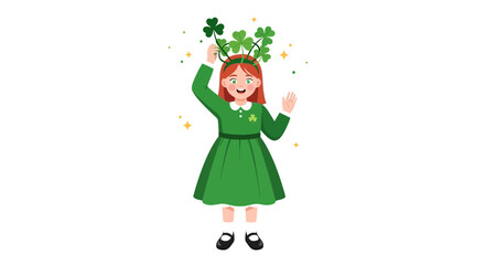 Joyful Young Girl Celebrates St Patricks Day With Clover Headband And Green Attire