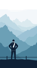 Obraz premium Lone Adventurer Gazing At Majestic Blue Mountain Ranges Serenity And Exploration