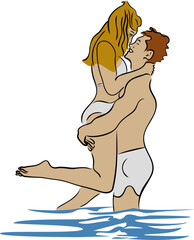 a couple of lovers in the sea vector illustration