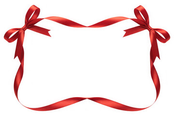 red ribbon bow border isolated on transparent background cutout.