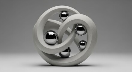 Obraz premium Abstract sculpture with chrome spheres, impossible object, optical illusion, 3D render