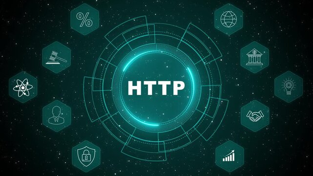 HTTP internet communication protocol concept with digital web data transfer system and network technology interface animation background 4k
