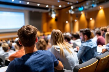 Engaged Audience Attending Lecture in Modern Classroom Setting