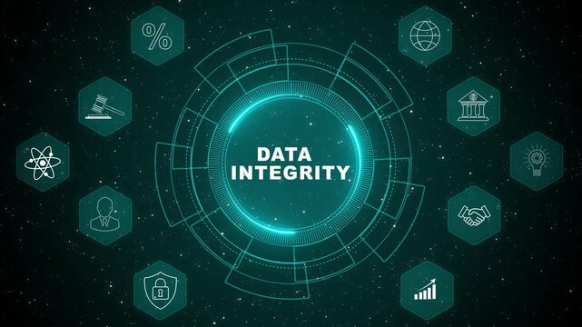 Data integrity concept with secure information validation system and modern digital database technology animation background 4k