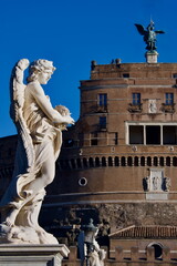Obraz premium Ponte Sant'Angelo across Tiber River and Castle San Angelo Italy Rome