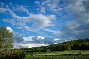 Blue sky, white clouds in a rural location - Ile-de-France - France
