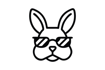 Fototapeta premium Easter Sunday silhouette blooming tree Black and white line of a rabbit face wearing sunglasses minimalist style