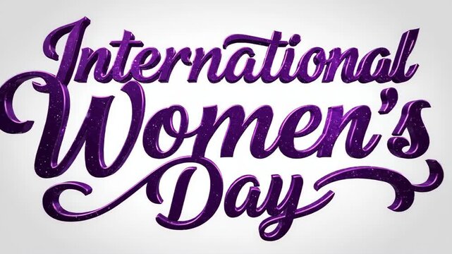 International Women's Day text in glossy purple script font