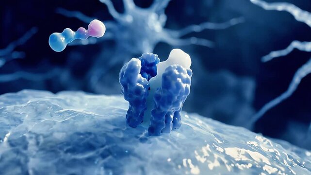 Antibody binding and releasing antigen on cell surface receptor in immune response molecular biology animation