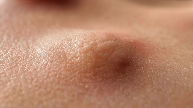 Close-up of a skin bump gradually shrinking and smoothing out on human skin surface during healing process