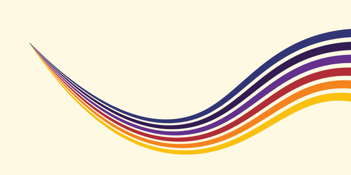 Abstract colorful 70s background vector. Vintage retro wallpaper with rainbow stripes and wavy lines. A 1970 color illustration suitable for posters, banners, decorative items and wall art.