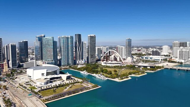 Aerial view of downtown Miami skyline and Biscayne Bay