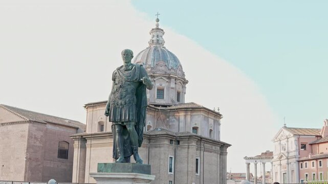 Statue of Julius Caesar Standing Proudly in Historic Center of Ancient City