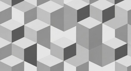 Obraz premium Abstract Geometric Seamless Pattern of Gray Cubes, 3D Illusion Background