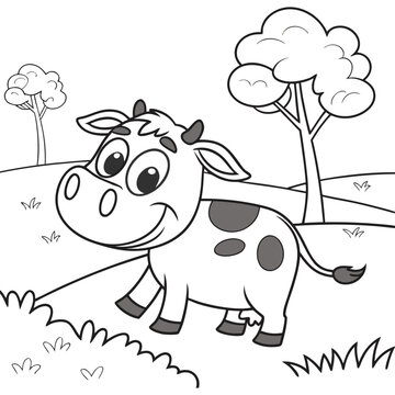 cartun cow line art vector illustration