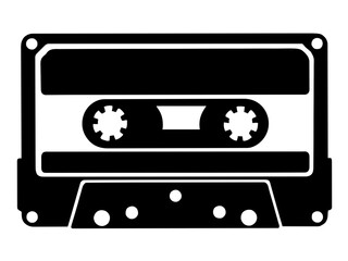 Naklejka premium Eine minimalistische Vintage-Kassetten-Silhouette mit Labelbereich. Nostalgisches Motiv für Musikliebhaber oder 80er-/90er-Jahre-Fans.KI Generiert