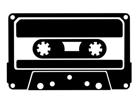 Eine minimalistische Vintage-Kassetten-Silhouette mit Labelbereich. Nostalgisches Motiv f&uuml;r Musikliebhaber oder 80er-/90er-Jahre-Fans.KI Generiert