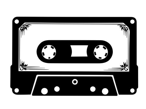 Eine minimalistische Vintage-Kassetten-Silhouette mit Labelbereich. Nostalgisches Motiv f&uuml;r Musikliebhaber oder 80er-/90er-Jahre-Fans.KI Generiert