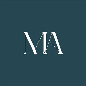 Elegant interlocking MA monogram emblem minimalist abstract logo design suited for luxury branding, fashion, stationery, packaging, corporate identity and creative projects.