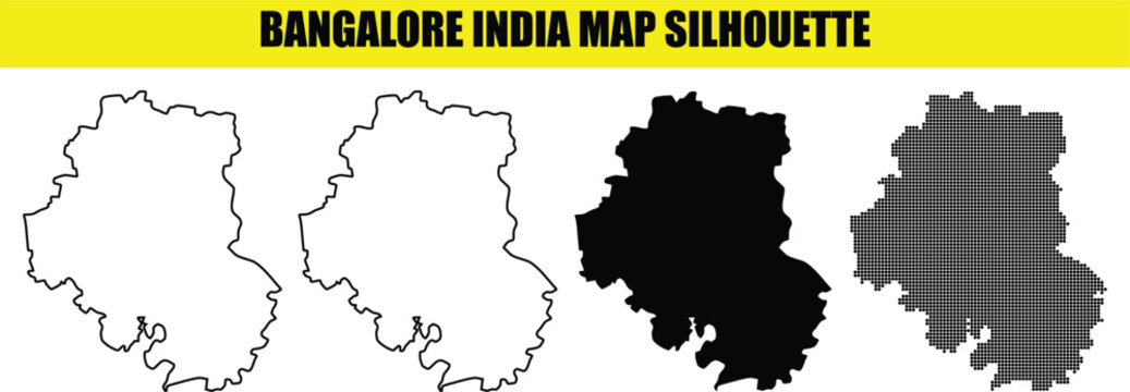 Bangalore india map silhouette isolated on transparent background, blank outline, filled shape, dotted pattern
