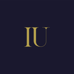 Elegant interlocking IU monogram emblem minimalist abstract logo design suited for luxury branding, fashion, stationery, packaging, corporate identity and creative projects.