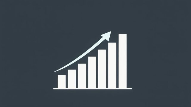 A white bar graph with an upward-trending arrow against a dark gray background chart data