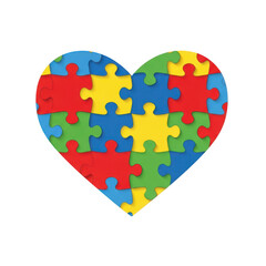 A vibrant heart-shaped puzzle made of colorful pieces symbolizing unity and diversity.