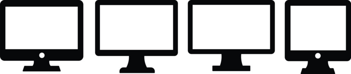 Four black computer monitors with white screens on stands technology © Sumi