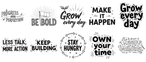 Obraz premium Inspirational hand-drawn quotes collection on personal growth and motivation