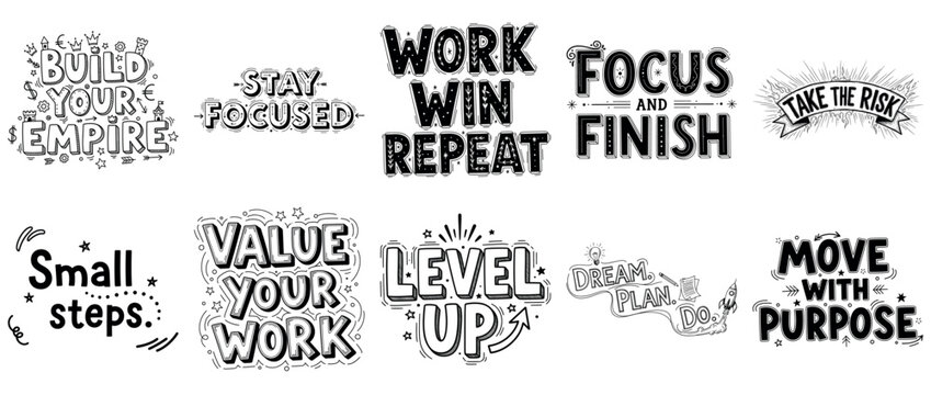 Motivational black and white typography designs with inspirational quotes