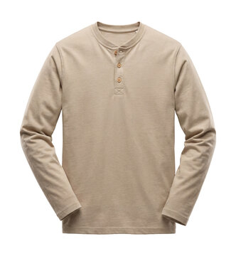 Beige long sleeve henley shirt with wooden button placket