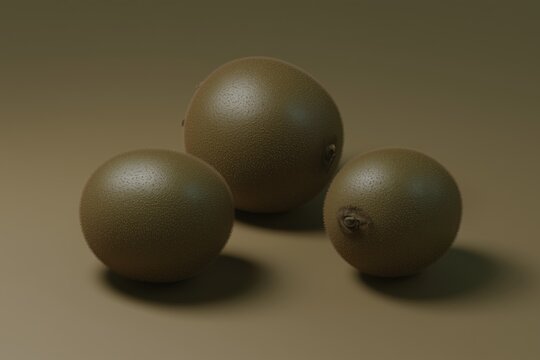 Unique arrangement of kiwifruits creates an artistic still life on a subtle background