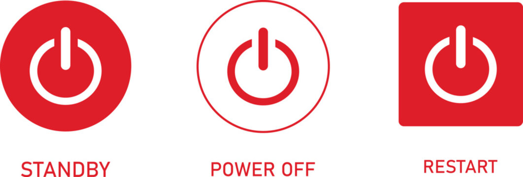 Red power buttons for standby, power off, and restart