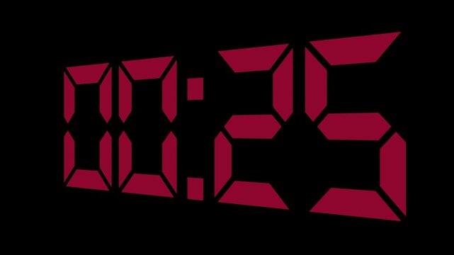 4K Explosive Bomb Timer Countdown Sci Fi Design animation of red timecode led/LCD digits on black background with shallow DOF. shot clock countdown from 30 to 0. Motion graphics of time concept