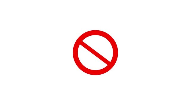 Warning, stop or no entry forbidden red circle on black background. Animation of delete, denied, ban or block icon. Motion graphics of stop circle concept
