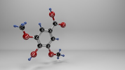 Syringic acid molecule. Plant-derived phenolic compound with antioxidant, anti-inflammatory, antimicrobial, and potential antidiabetic and anticancer activity.