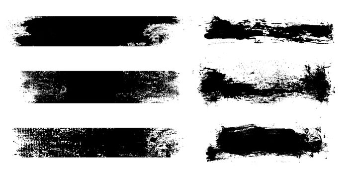 Straight line vector brush strokes. Black hand drawn stripes, smears. Chinese or Japanese calligraphy brushstrokes set. Rough grunge thick paint line texture. Vector sketch rectangle text boxes