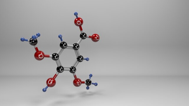 Syringic acid molecule. Plant-derived phenolic compound with antioxidant, anti-inflammatory, antimicrobial, and potential antidiabetic and anticancer activity.