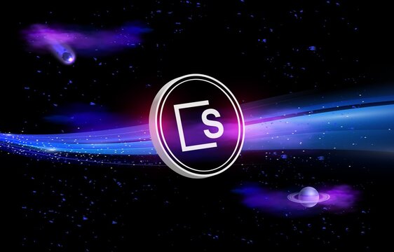 skale-skl cryptocurrency logos images on digital background. 3d illustrations.