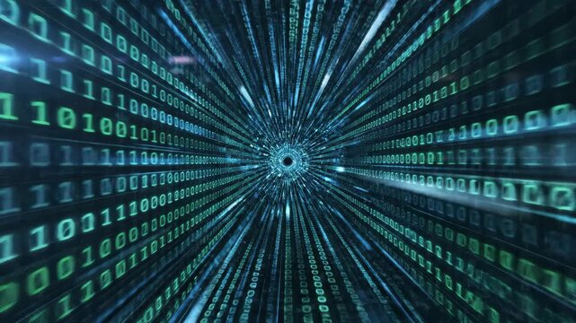 Binary code streams into a vortex