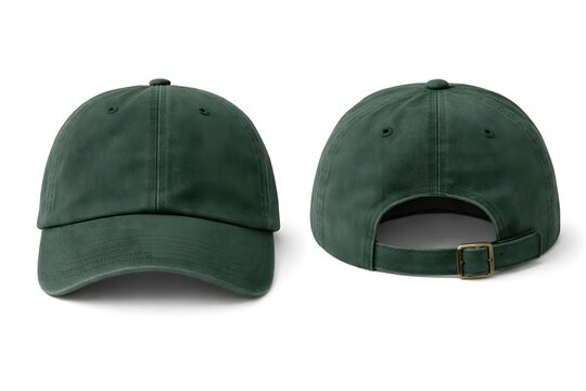 Blank Forest Green Dad Hat Baseball Cap Mockup Front and Back View