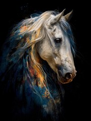 Majestic Stallion Head with Fiery Abstract Light Effect