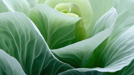Obraz premium Abstract Macro Shot Of Cabbage Leaf Folds Creating Soft Wave