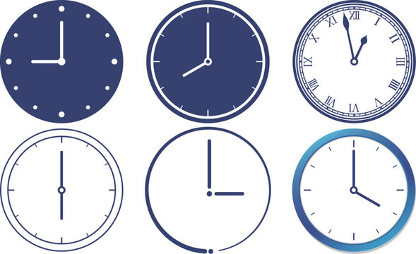 デザインが違う6個の丸い時計の素材セット