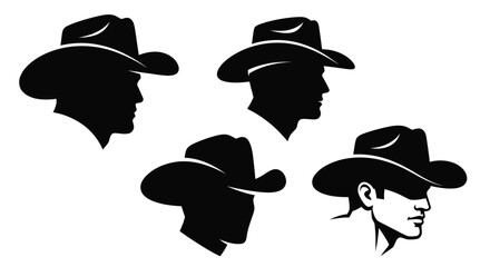 Four cowboy profiles in black showcasing a striking silhouette © SHM707k