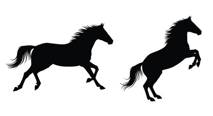 Two horses in dynamic poses a striking black silhouette © SHM707k