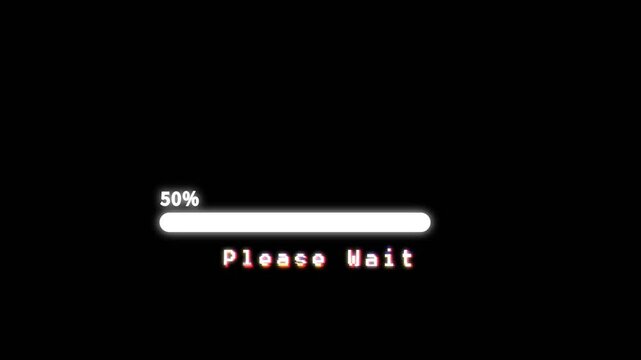 Please Wait Text animation with digital typewriter typing and animated dots on black background for user interface standby or loading screen
