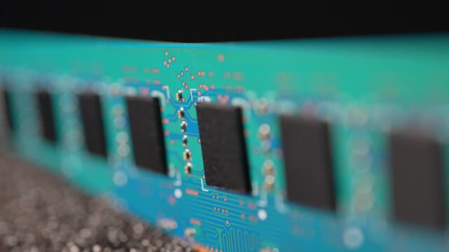 RAM memory stick module macro view, computer hardware. RAM shortage and prices increase due AI boom high demand concept. AI data center and server manufacturing is consuming immense amounts of memory