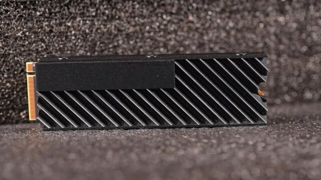 High Speed M.2 SSD for PC. Computer hardware shortage concept. M.2 and NVMe Storage memory chips used in AI models with training data and Cloud Computing in processing servers.