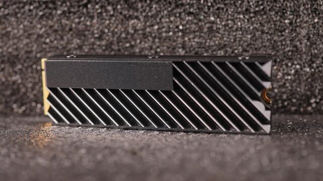 SSD Solid State Drive display shortage concept. SSD used to store datasets to train massive AI models with training data and Cloud Computing in processing servers. Computer hardware shortage.